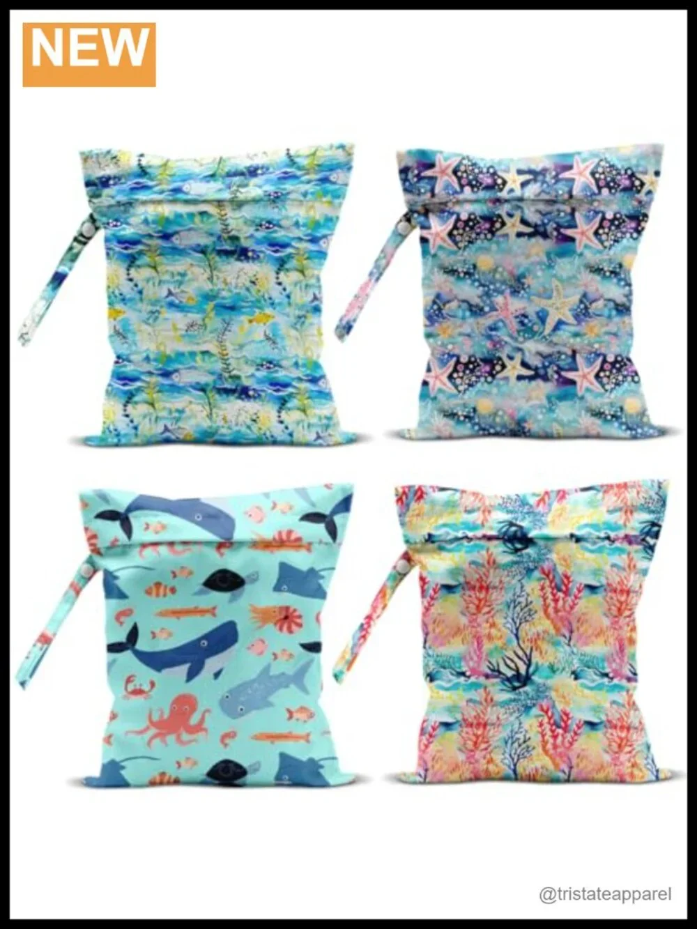 4 Pack Wet Dry Bags for Swimsuit, Beach Travel, Toiletries, Gym, Diaper - Ocean